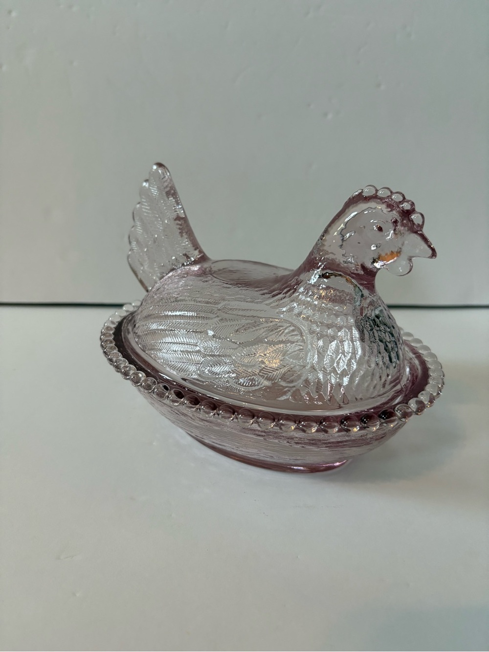 Pink Glass Hen on Nest Decorative Dish